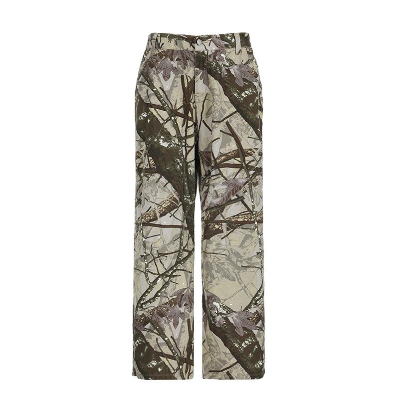 acelimosf™-Button pocket zip-up camouflage ruched pant