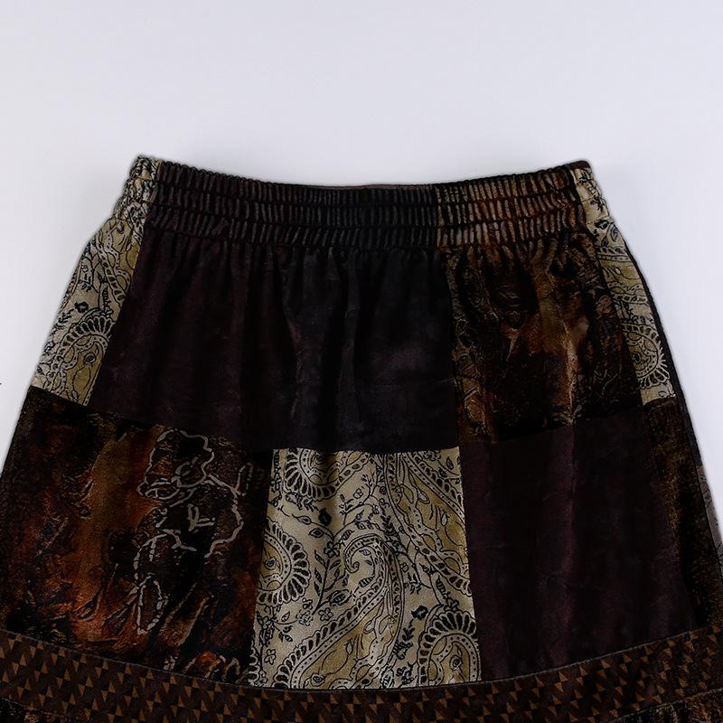 acelimosf™-Patchwork contrast ruched medium rise maxi skirt grunge 90s Streetwear Disheveled Chic Fashion grunge 90s Streetwear Distressed Fashion