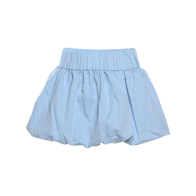 acelimosf™-Ruched high rise solid bubble mini skirt
