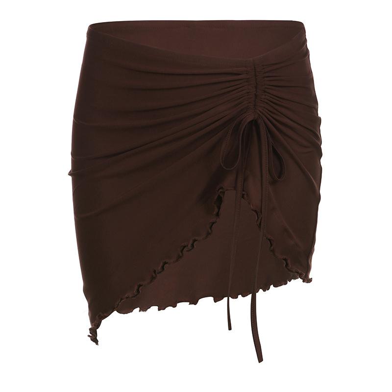 acelimosf™-Drawstring ruffle irregular self tie solid mini skirt grunge 90s Streetwear Disheveled Chic Fashion grunge 90s Streetwear Distressed Fashion