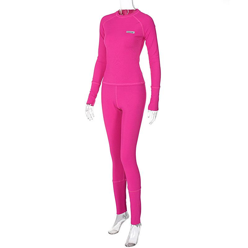 acelimosf™-Ribbed solid long sleeve stitch crewneck pant set