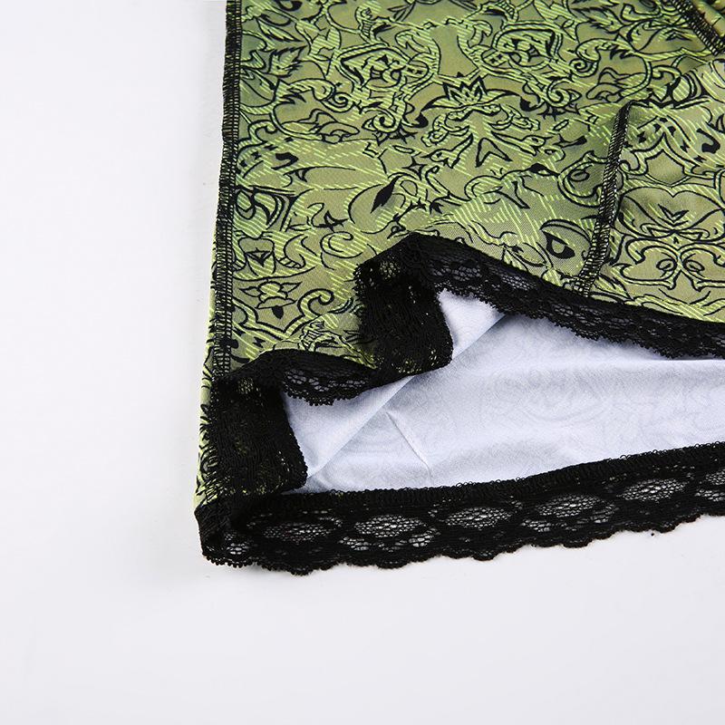 acelimosf™-Stitch lace hem abstract contrast maxi skirt