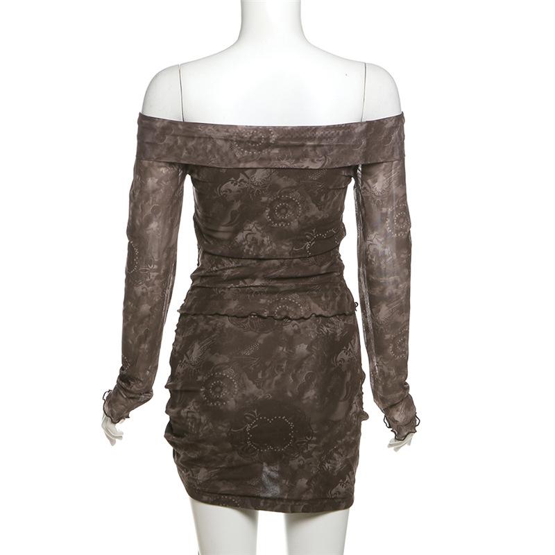 acelimosf™-Long sleeve off shoulder ruffle ruched drawstring mini skirt set