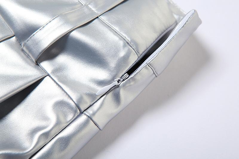 acelimosf™-Zip-up metallic pleated medium rise solid mini skirt y2k 90s Revival Techno Fashion