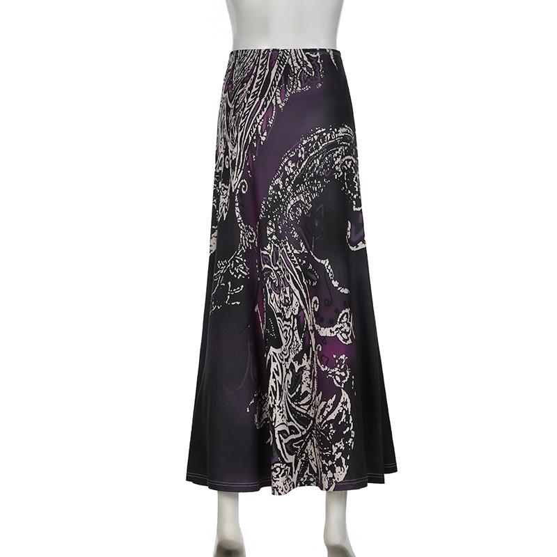 acelimosf™-Print high rise abstract contrast maxi skirt