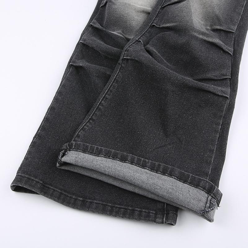 acelimosf™-Gradient ruched flared leg button medium rise jeans