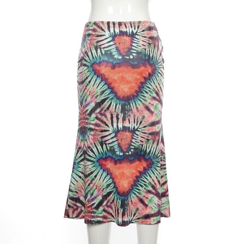acelimosf™-Tie Dye midi skirt y2k 90s Revival Techno Fashion