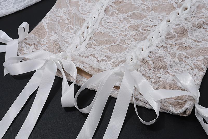acelimosf™-Long sleeve off shoulder bowknot ribbon lace up ruched mini skirt set