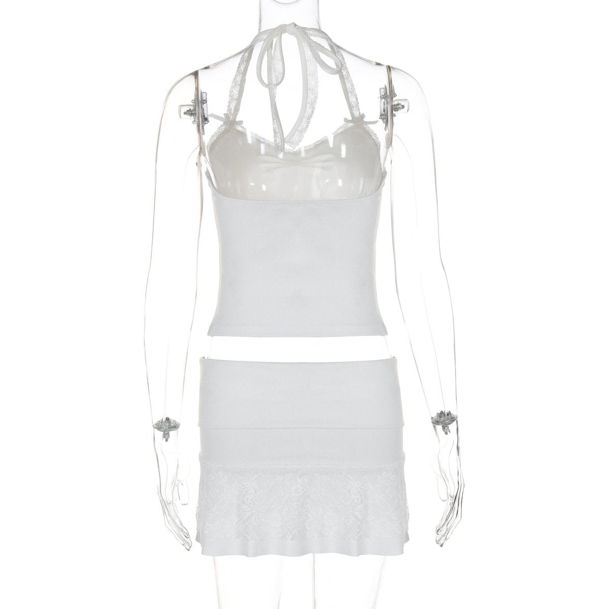 acelimosf™-Halter lace hem bowknot mini skirt set
