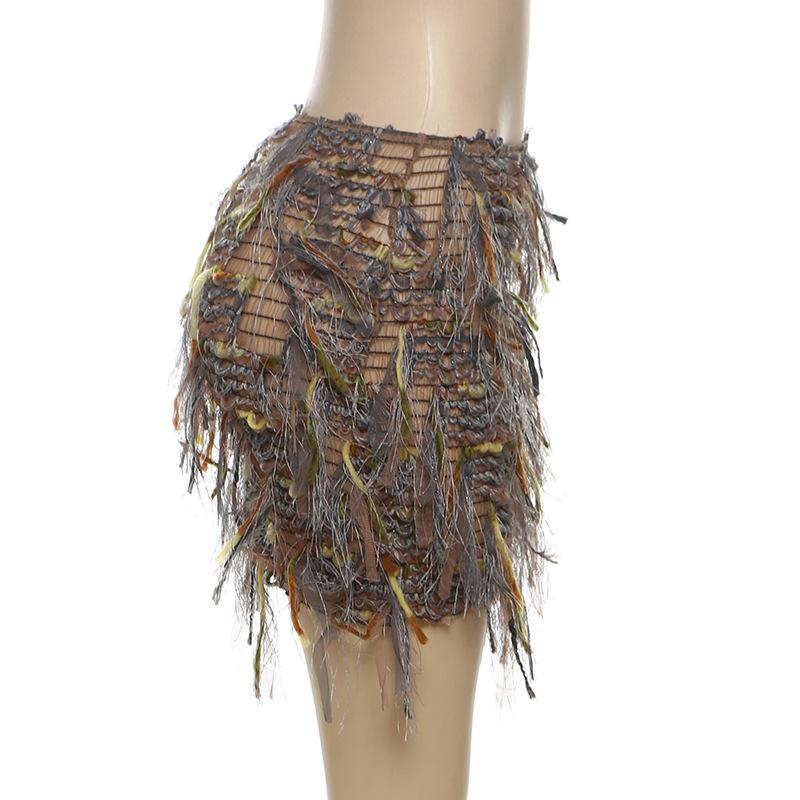 acelimosf™-Tassels hollow out see through contrast mini skirt