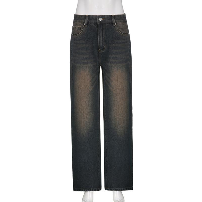 acelimosf™-Gradient button straight leg high rise jeans grunge 90s Streetwear Disheveled Chic Fashion grunge 90s Streetwear Distressed Fashion