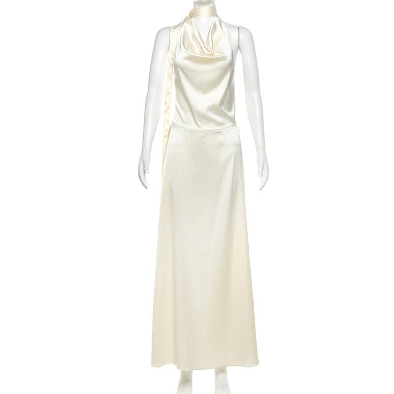 acelimosf™-Halter cowl neck ruched backless maxi skirt set
