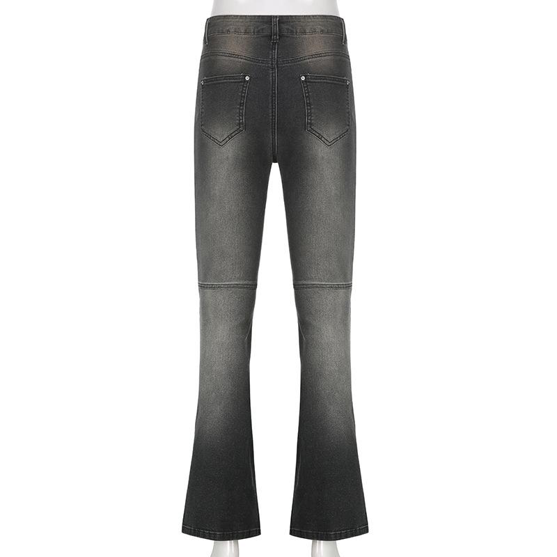acelimosf™-Gradient ruched flared leg button medium rise jeans