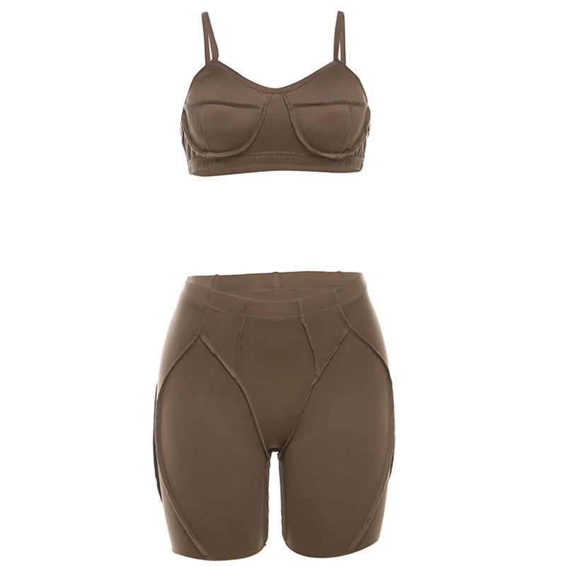 acelimosf™-Stitch v neck solid backless high rise cami pant set