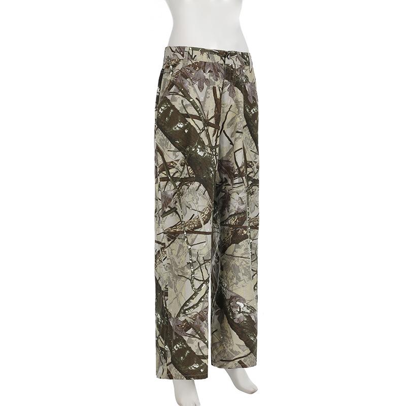 acelimosf™-Button pocket zip-up camouflage ruched pant