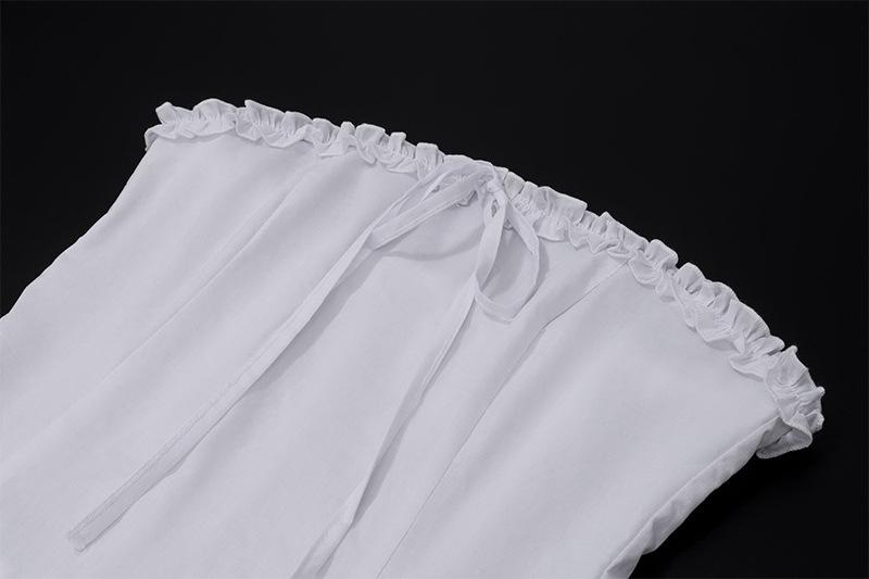 acelimosf™-Ruffle bowknot smocked zip-up backless solid tube midi skirt set