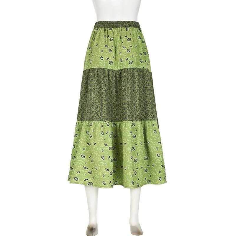 acelimosf™-Contrast print self tie ruched maxi skirt