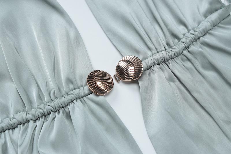 acelimosf™-Halter metal button satin backless maxi skirt set