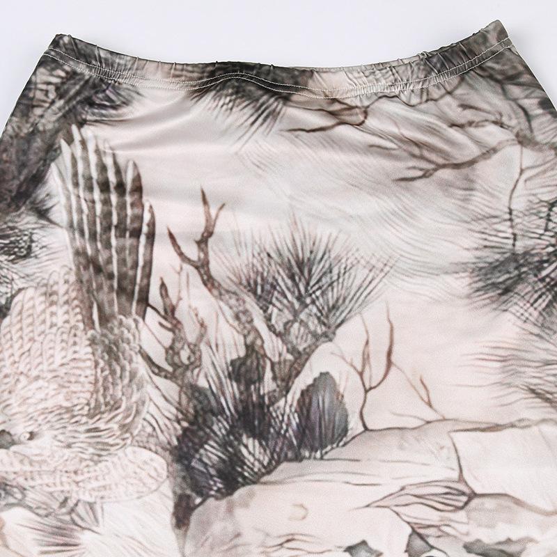 acelimosf™-Tree print contrast low rise maxi skirt grunge 90s Streetwear Disheveled Chic Fashion grunge 90s Streetwear Distressed Fashion