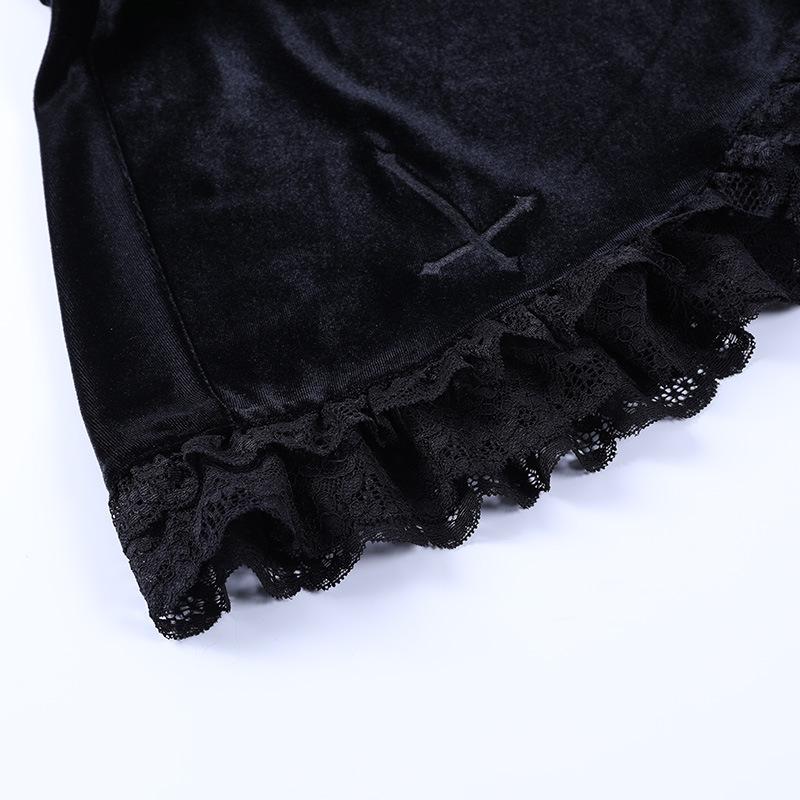 acelimosf™-Solid A line lace hem spider web pattern mini skirt y2k 90s Revival Techno Fashion