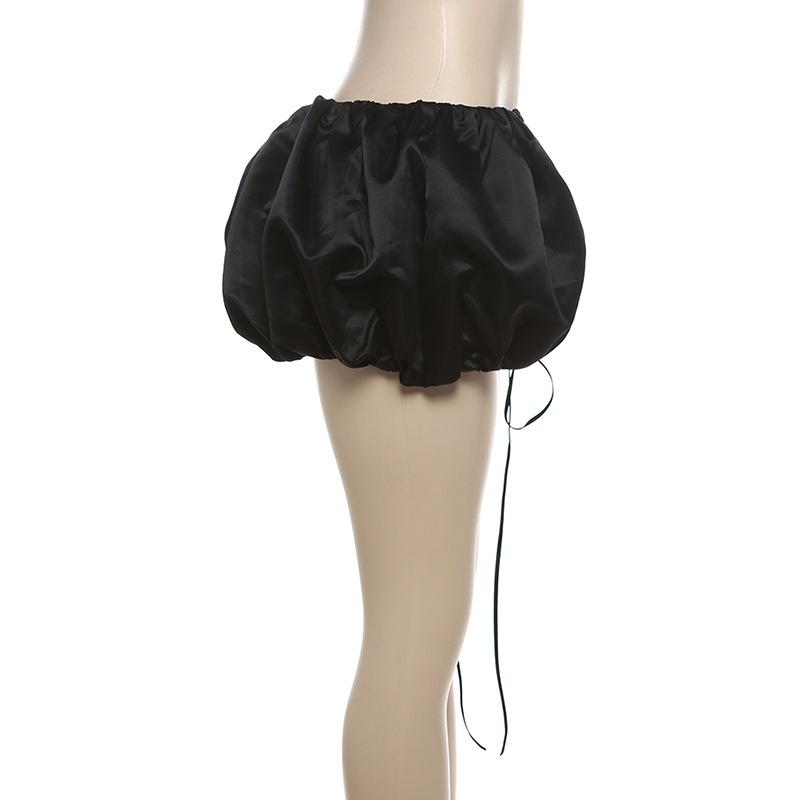 acelimosf™-Lace up solid ruched ribbon mini skirt