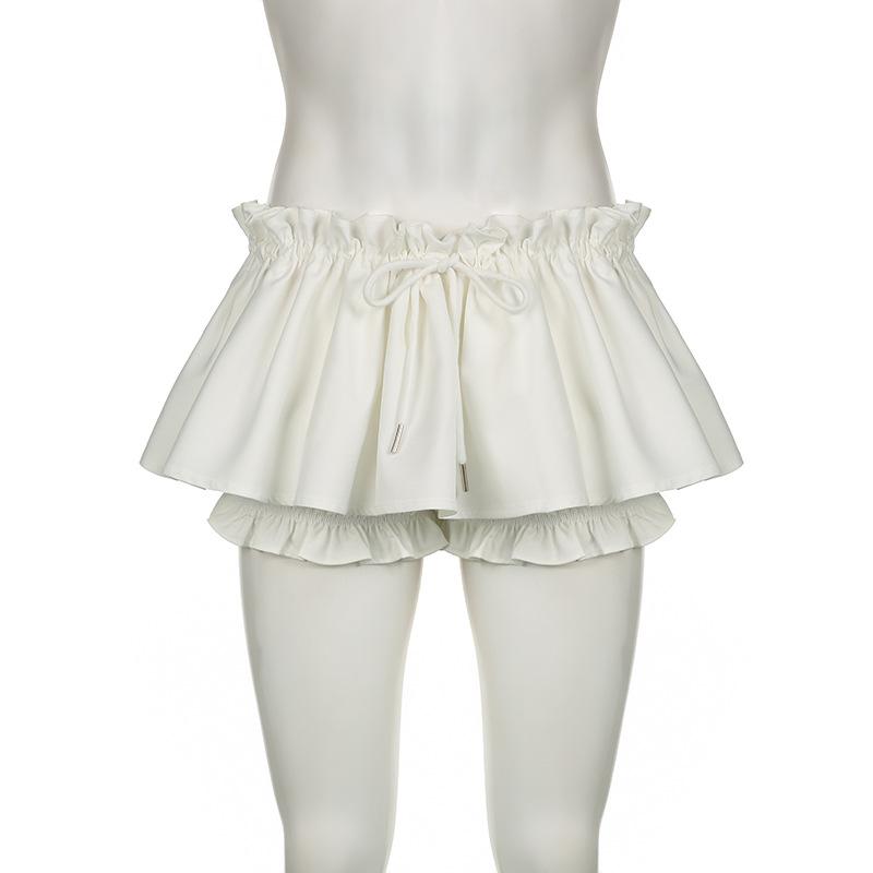 acelimosf™-A line drawstring ruched ruffle solid mini skirt