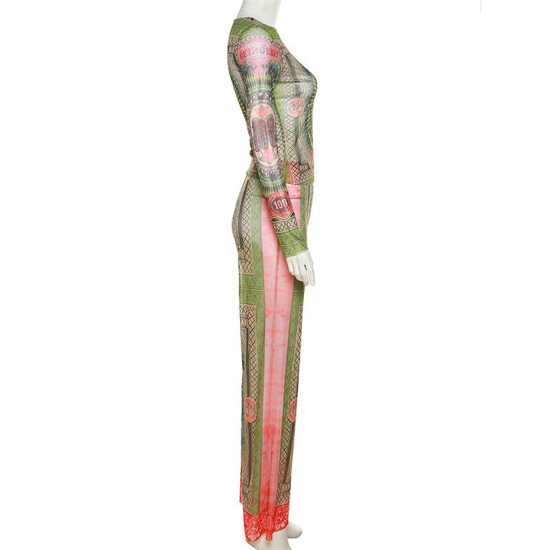 acelimosf™-Long sleeve contrast sheer mesh see through pant set cyberpunk Sci-Fi Fashion