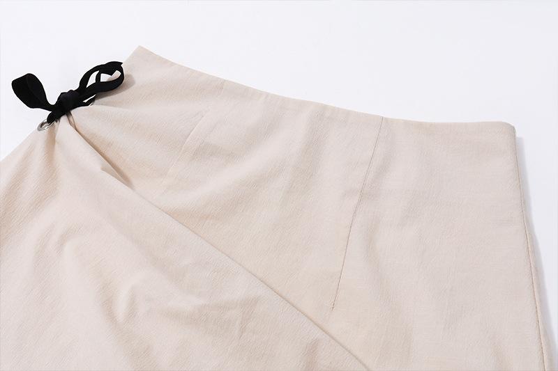 acelimosf™-Bowknot ruched zip-up slit irregular contrast midi skirt