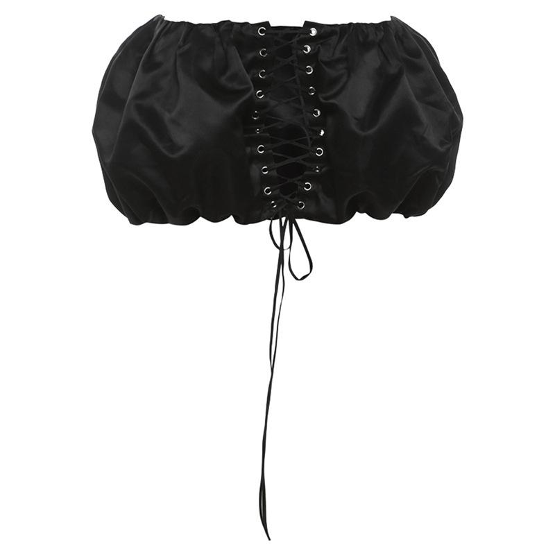 acelimosf™-Lace up solid ruched ribbon mini skirt