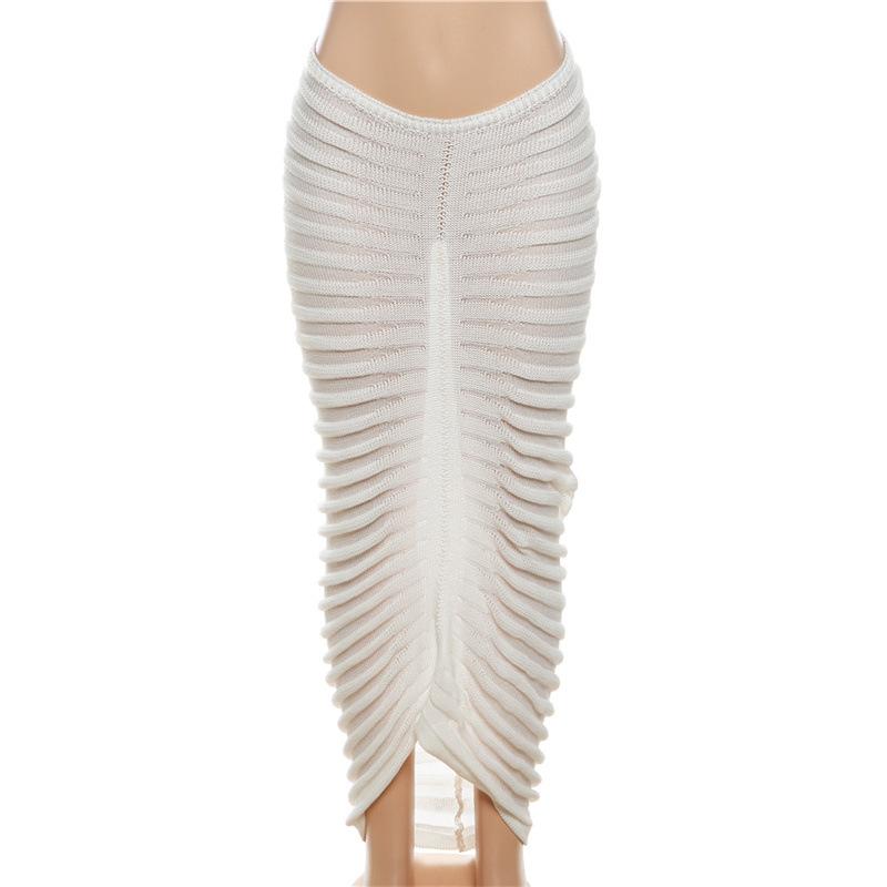 acelimosf™-Ruched textured see through short sleeve maxi skirt set