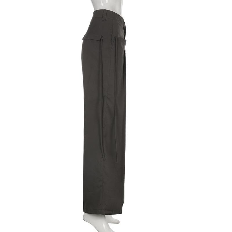 acelimosf™-Solid medium rise pleated wide leg pant grunge 90s Streetwear Disheveled Chic Fashion grunge 90s Streetwear Distressed Fashion