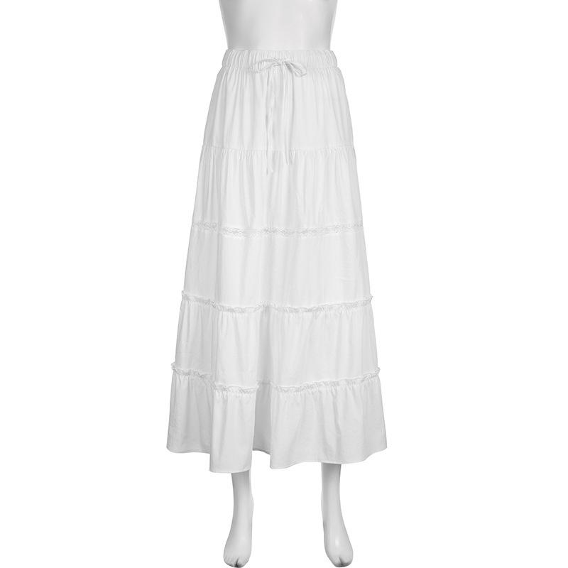 acelimosf™-Slit lace hem patchwork solid ruched midi skirt y2k 90s Revival Techno Fashion