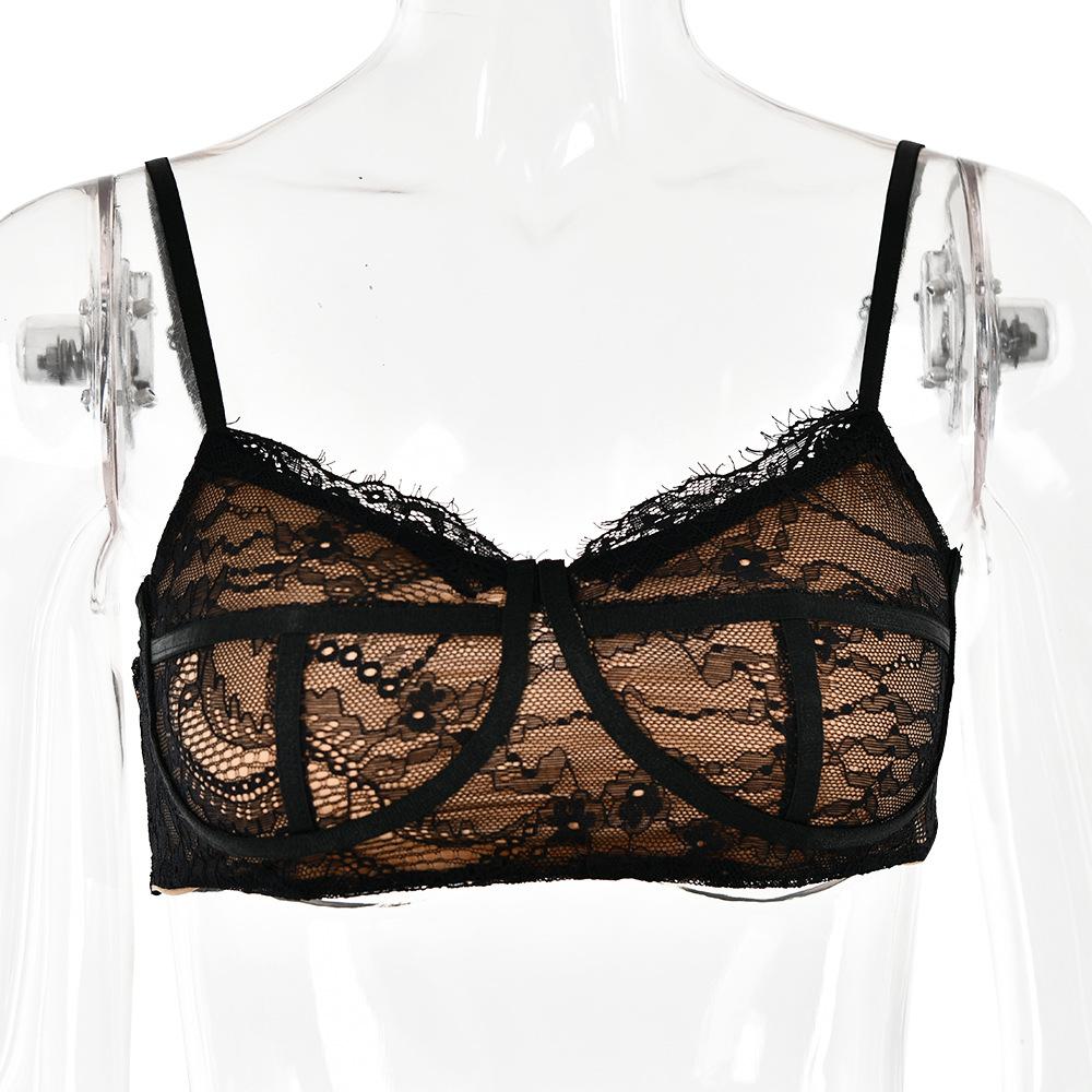 acelimosf™-Lace see through v neck contrast cami maxi skirt set