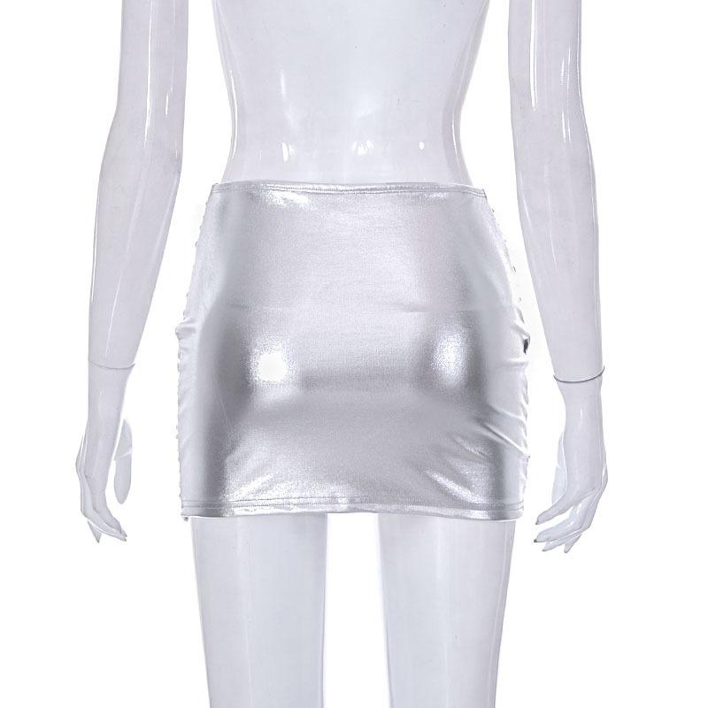 acelimosf™-Cross front ruched metallic low rise mini skirt