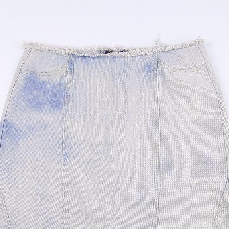 acelimosf™-Tie dye raw hem zip-up slit midi skirt y2k 90s Revival Techno Fashion
