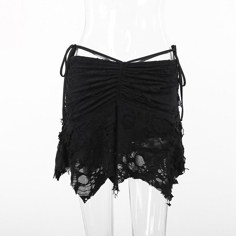 acelimosf™-Ruched ripped knotted textured mini skirt