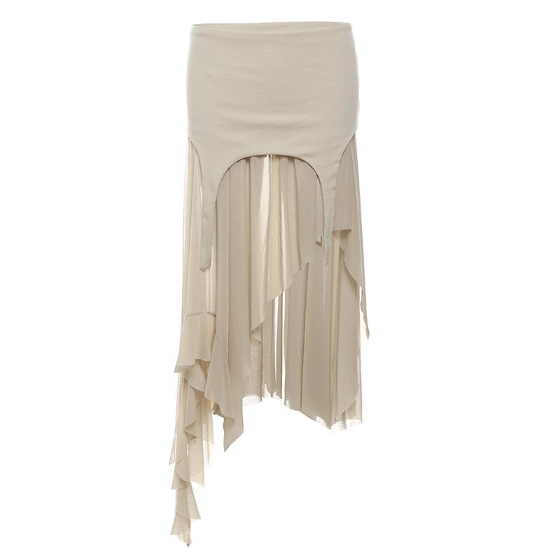 acelimosf™-Mesh patchwork irregular midi skirt