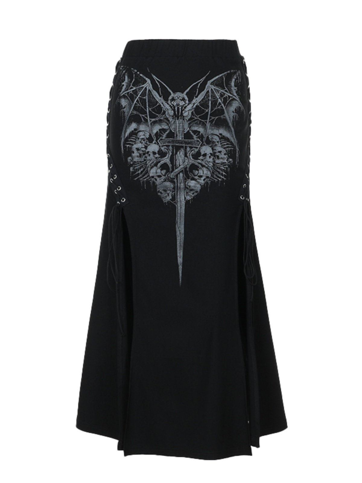 acelimosf™-Print lace up slit ruched maxi skirt