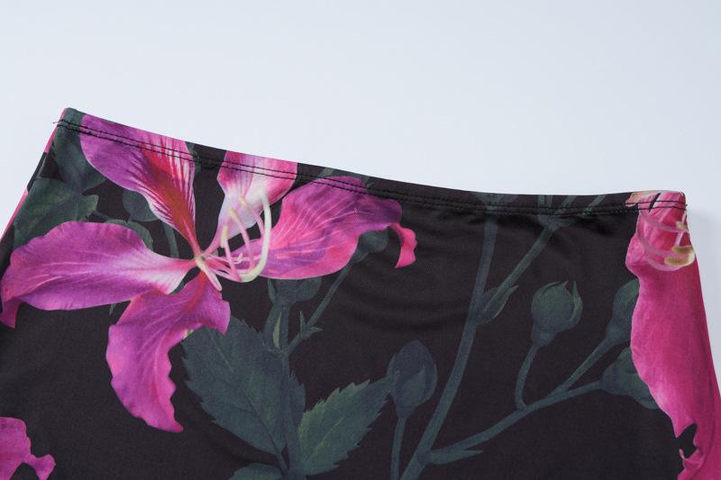 acelimosf™-Flower print v neck contrast cami maxi skirt set