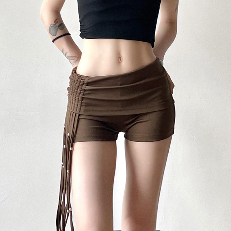 acelimosf™-Tassels beaded ruched low rise short pant