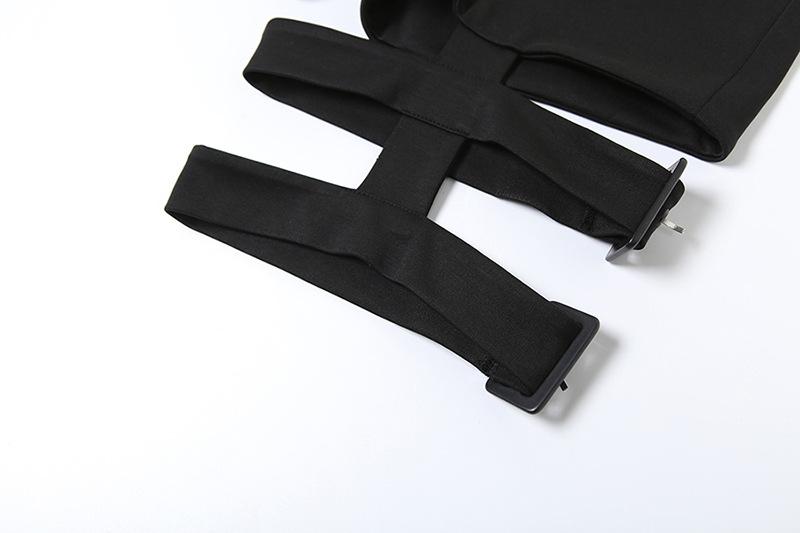 acelimosf™-Buckle cross front hollow out solid low rise pant