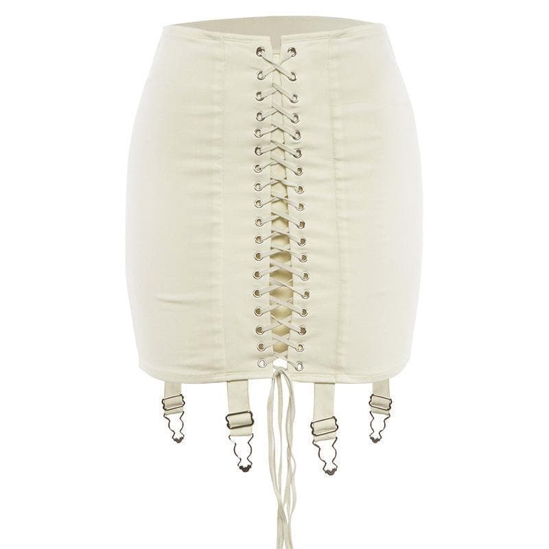 acelimosf™-Lace up front high waist vintage skirt grunge 90s Streetwear Disheveled Chic Fashion grunge 90s Streetwear Distressed Fashion