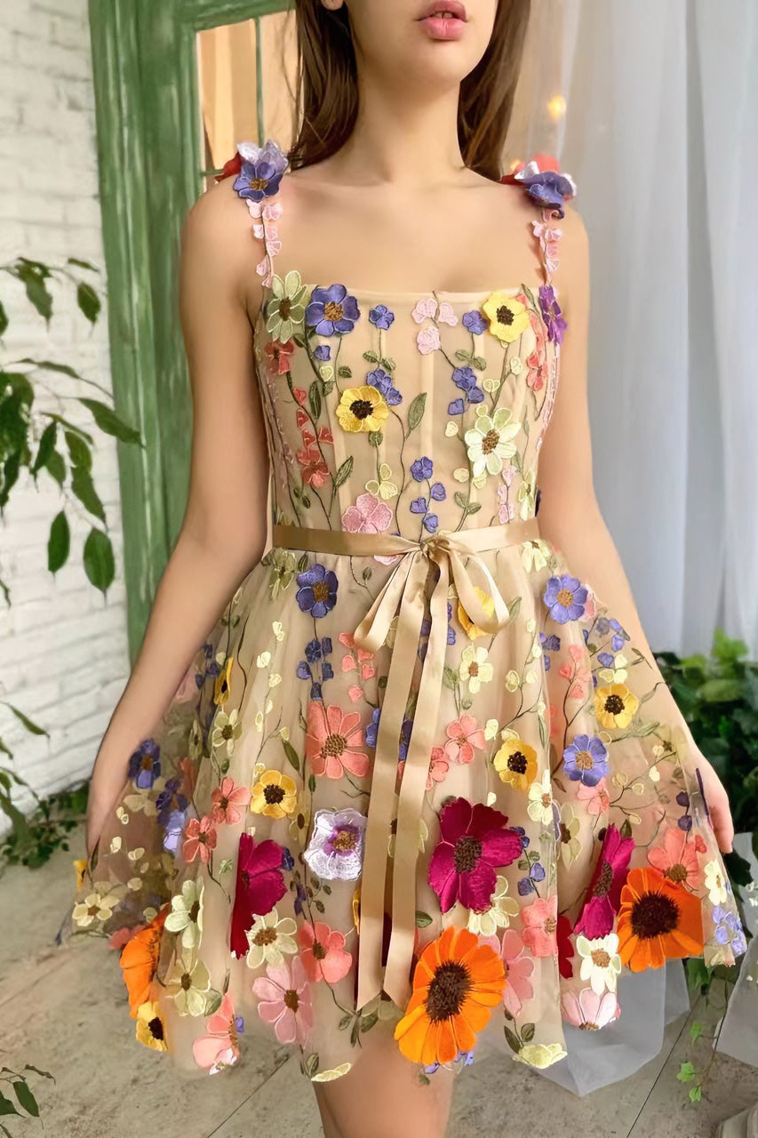 acelimosf™-Three-dimensional flower embroidery hip-hugging sexy dress