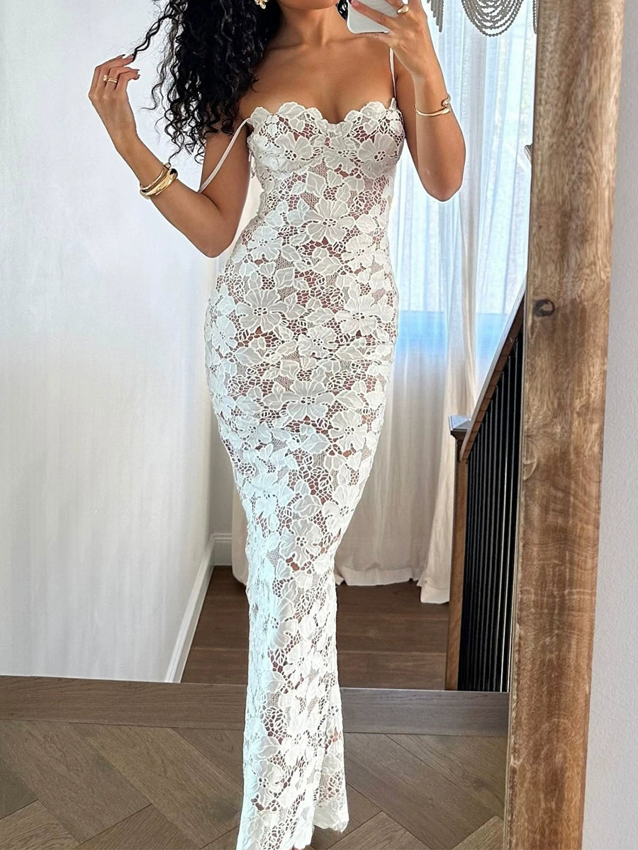 acelimosf™-Lace Temperament Hip-wrapped Suspender Dress Sexy Backless Slit Long Dress Elegant Dress