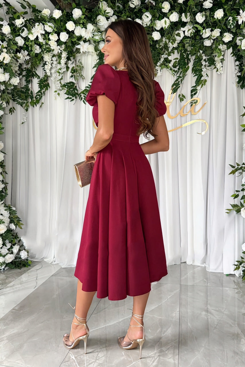 acelimosf™-Sexy V-neck solid color short-sleeved midi dress