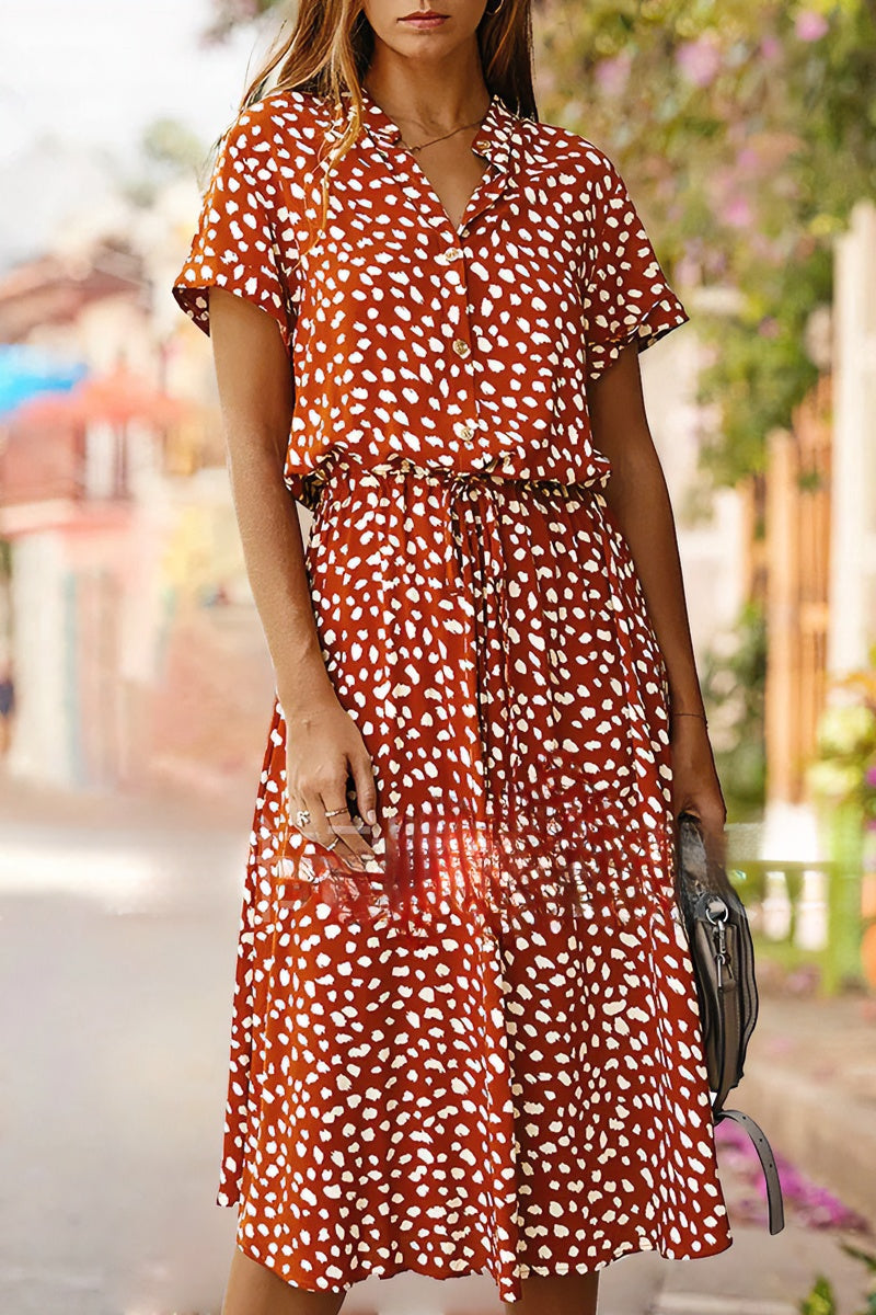 acelimosf™-Polka-dot print short-sleeved midi dress