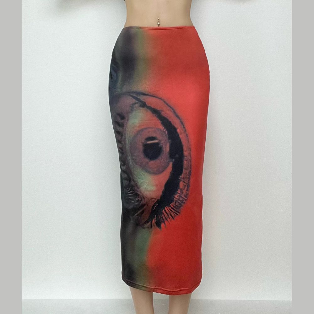 acelimosf™-Contrast abstract print midi skirt cyberpunk Sci-Fi Fashion