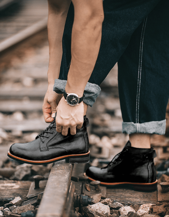 Mens Genuine Leather Waterproof Non-slip Arch Support Vintage Casual Chukka Boots