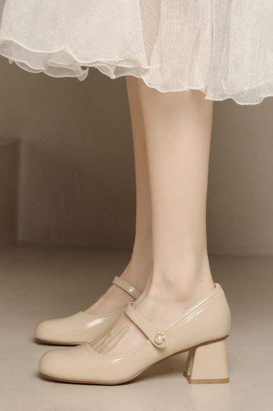 acelimosf™-Nude French retro high-heeled leather shoes