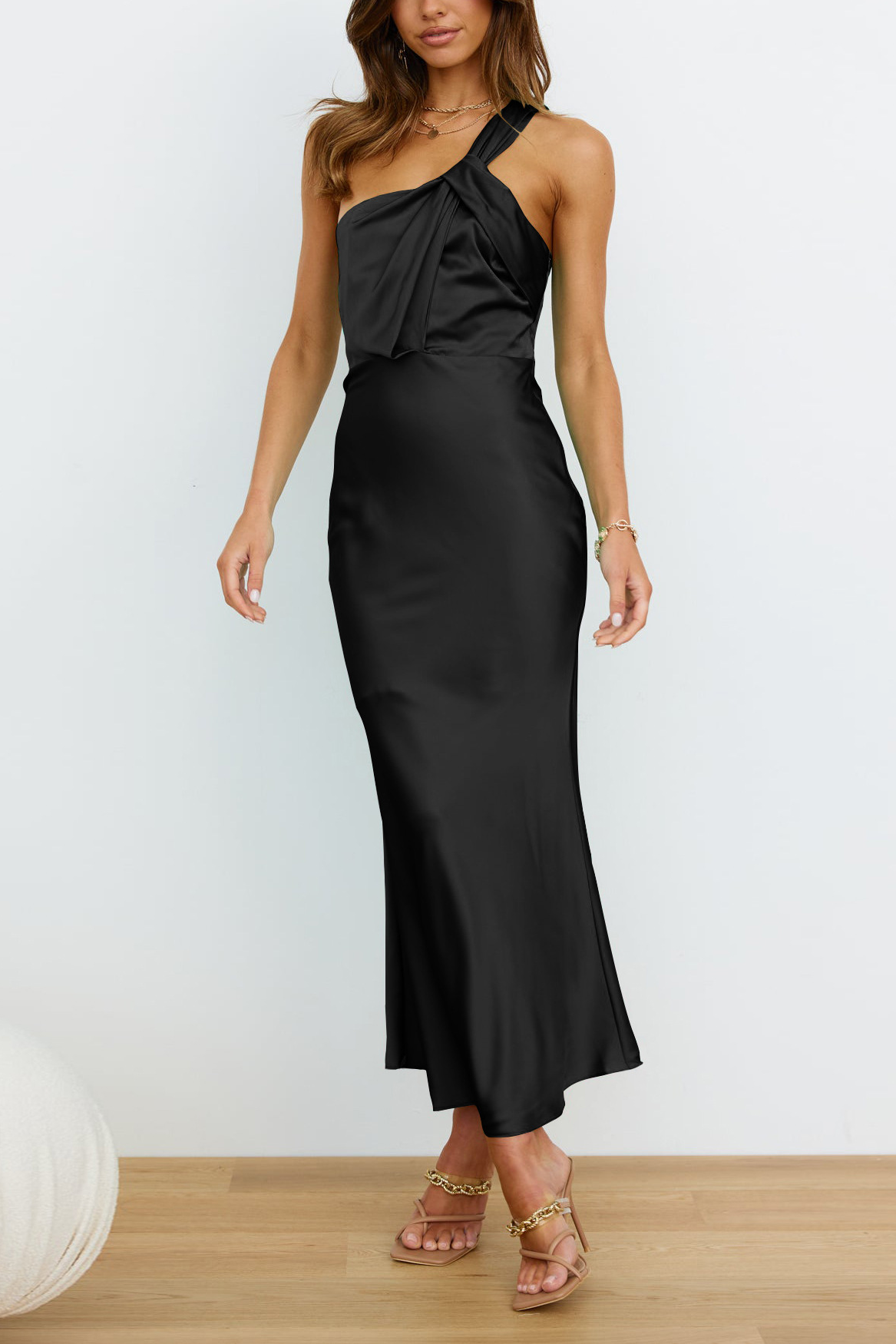 acelimosf™-Elegant one-shoulder satin bridesmaid dress with slim fit